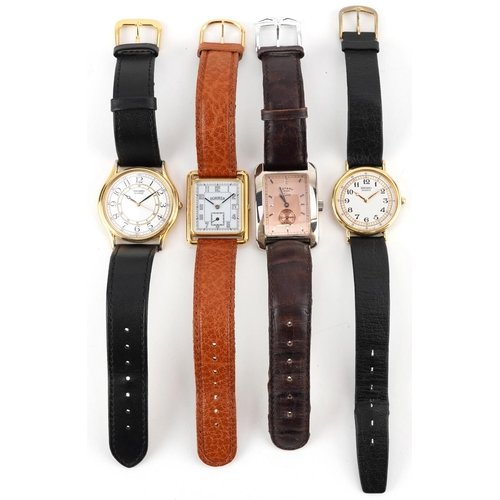 2697 - Four gentlemen's wristwatches comprising a manual Rotary Elite, two Seikos and a Roamer, the largest... 