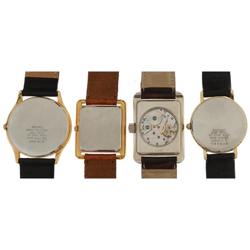 2697 - Four gentlemen's wristwatches comprising a manual Rotary Elite, two Seikos and a Roamer, the largest... 