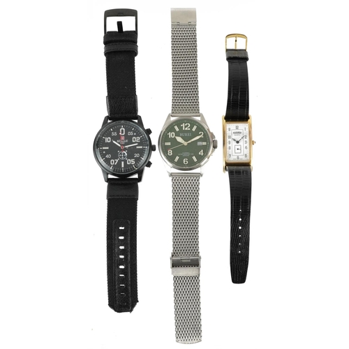 2675 - Three gentlemen's wristwatches comprising an automatic Burie, Senjue and Roamer, the largest 44mm in... 