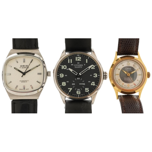 2721 - Three gentlemen's wristwatches comprising two manual wind Oris watches and Citizen, the largest 39mm... 