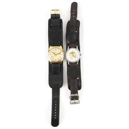 2728 - 1960s Russian gentlemen's alarm wristwatch, the case numbered 207915 and one other, the largest 34mm... 