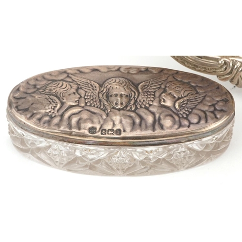 325 - Victorian and later silver objects comprising a twin handled tray embossed with a gentleman serenadi... 