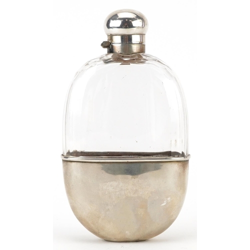 135 - Griffiths & Singleton, Edwardian silver mounted glass hip flask with detachable cup, Birmingham 1901... 