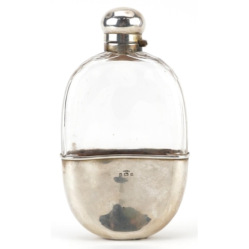 135 - Griffiths & Singleton, Edwardian silver mounted glass hip flask with detachable cup, Birmingham 1901... 