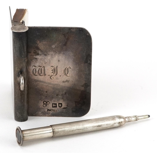 34 - W & G Neal, Edwardian silver aide memoire with propelling pencil, London 1902, 5.5cm x 4.5cm, 51.5g