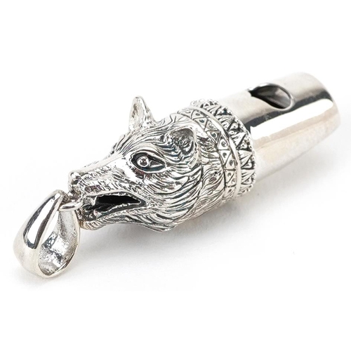 2712 - Novelty silver whistle pendant in the form of a wolf's head, 4.6cm high, 10.2g