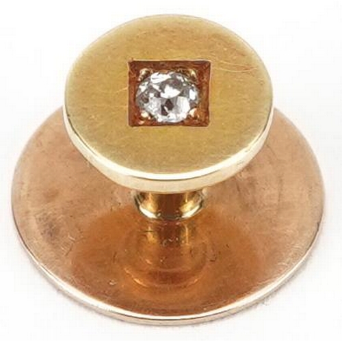 2483 - Unmarked gold diamond solitaire stud housed in a velvet and silk lined leather box, 1.2cm in diamete... 