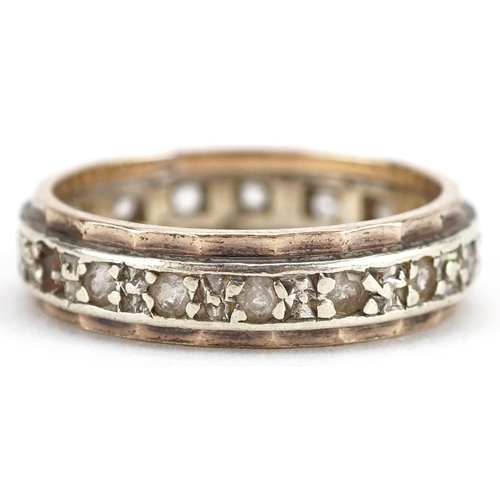 2464 - 9ct two tone gold white spinel eternity ring, size M/N, 3.8g