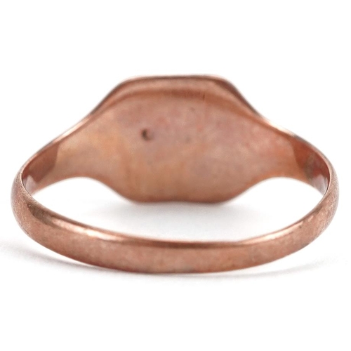 2571 - Edwardian 9ct rose gold signet ring, indistinct Chester hallmark, size O, 1.8g