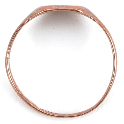 2571 - Edwardian 9ct rose gold signet ring, indistinct Chester hallmark, size O, 1.8g