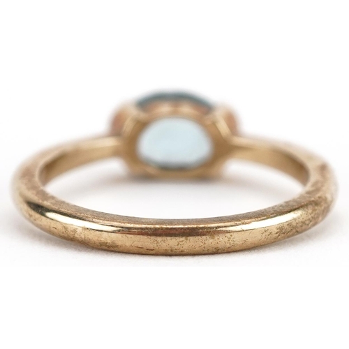 2270 - 9ct gold aquamarine solitaire ring, the aquamarine approximately 8.20mm x 5.80mm x 3.50mm deep, size... 