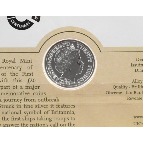 1658 - Four Elizabeth II 2014 Outbreak twenty pound fine silver coins by The Royal Mint