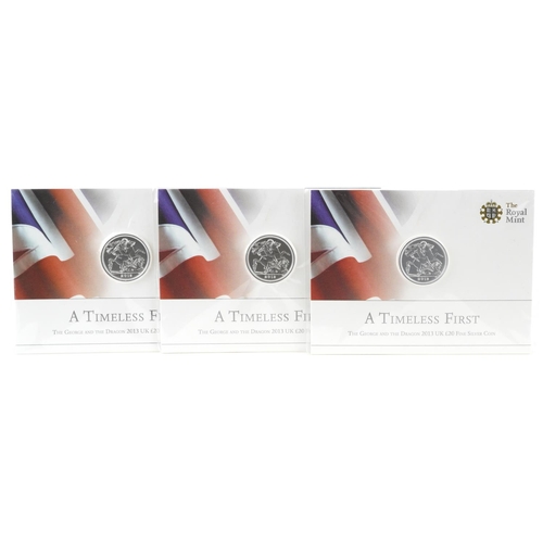 1660 - Three Elizabeth II 2013 George and the Dragon twenty pound fine silver coins by The Royal Mint