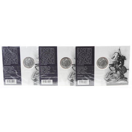 1660 - Three Elizabeth II 2013 George and the Dragon twenty pound fine silver coins by The Royal Mint