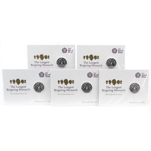 1663 - Five Elizabeth II 2015 Longest Reigning Monarch fine silver coins by The Royal Mint