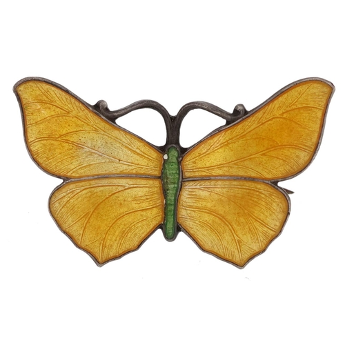 2048 - J Aitkin & Son, Art Nouveau sterling silver and guilloche enamel butterfly brooch, 2.6cm wide, 2.6g