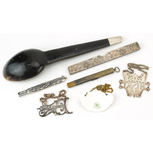 297 - 19th century and later sundry items including a horn spoon with white metal mounts, silver pencil ho... 