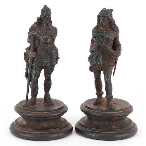 11 - Pair of 19th century classical patinated iron figures of medieval Nordic warriors
