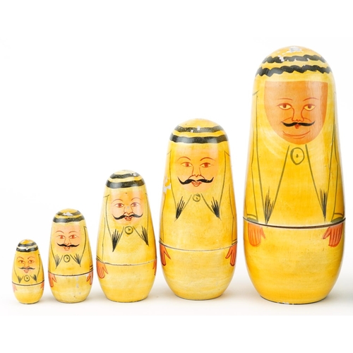 1439 - Two vintage Russian lacquered and hand painted wood Matryoshka stacking dolls, each 16cm high