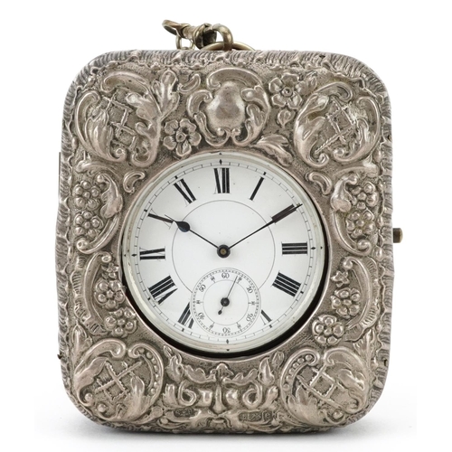 2734 - Gentlemen's 800 grade silver open face key wind pocket watch housed in a silver mounted and leather ... 