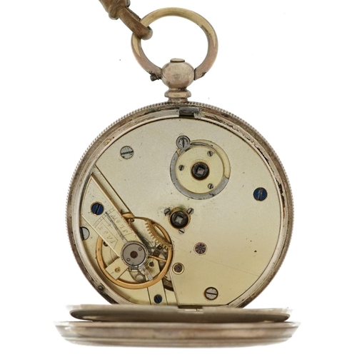 2734 - Gentlemen's 800 grade silver open face key wind pocket watch housed in a silver mounted and leather ... 