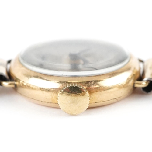 2238 - Omega, ladies 14ct gold manual wind wristwatch on a gold plated strap having silvered and subsidiary... 