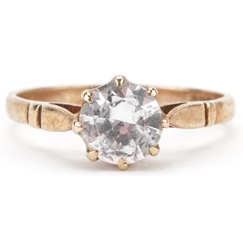 2166 - 9ct gold white spinel solitaire ring, the spinel approximately 6.80mm in diameter x 4.2cm deep, size... 