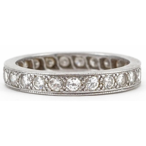 2169 - Unmarked white gold diamond eternity ring, tests as 9ct gold, each diamond approximately 2.0mm in di... 