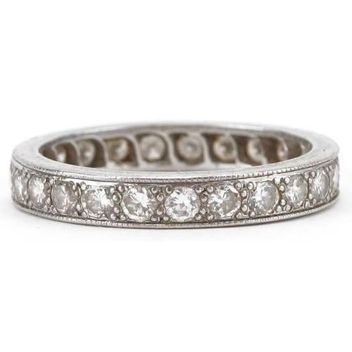 2169 - Unmarked white gold diamond eternity ring, tests as 9ct gold, each diamond approximately 2.0mm in di... 