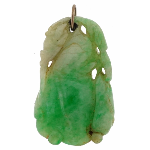 2689 - Chinese carved green jade pendant in the form of fruit with yellow metal suspension loupe, 3.5cm hig... 