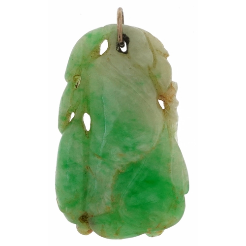 2689 - Chinese carved green jade pendant in the form of fruit with yellow metal suspension loupe, 3.5cm hig... 