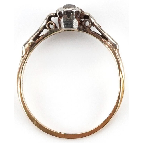 2287 - Art Deco unmarked gold diamond two stone ring, tests as 18ct gold, each diamond approximately 2.80mm... 