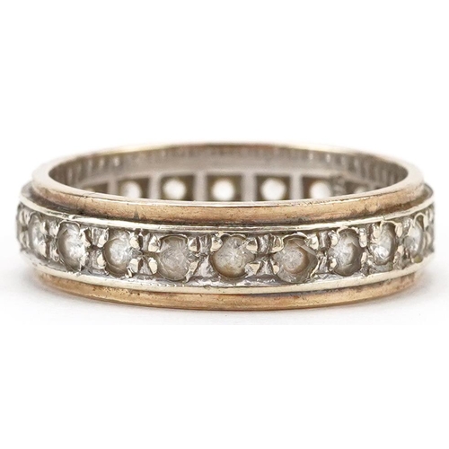 2219 - 9ct two tone gold white spinel eternity ring, size M, 3.1g