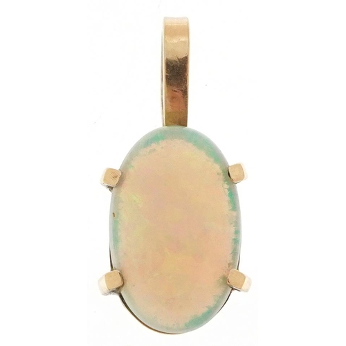 2475 - Unmarked gold cabochon opal pendant, 2cm high, 1.6g