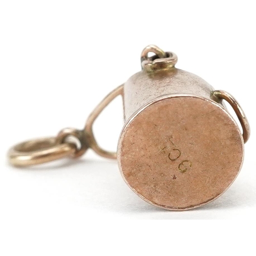 2618 - 9ct gold charm in the form of a coal bucket with swing handle, 1.8cm high, 0.9g