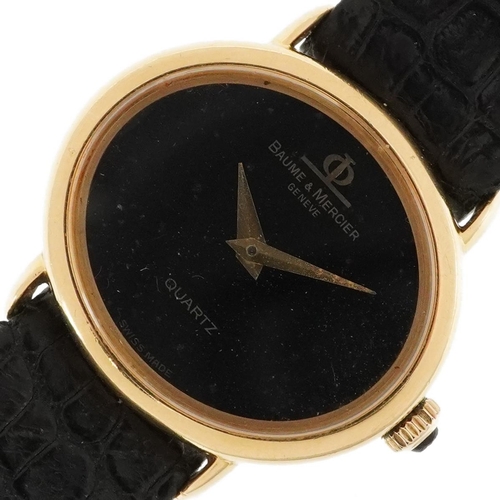  Baume & Mercier, ladies 18ct gold quartz wristwatch with leather strap, the case numbered 1002754 48... 