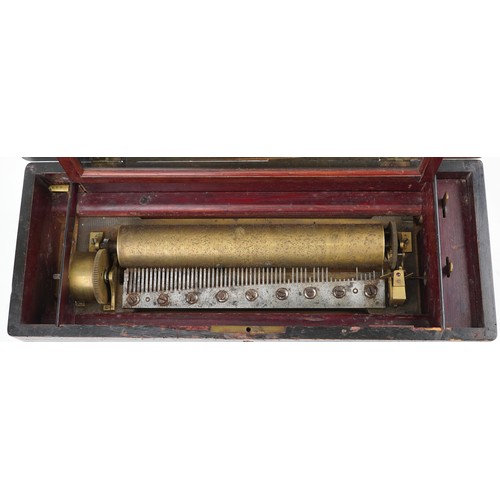 1195 - 19th century Swiss inlaid rosewood and ebonised music box having a 13 inch brass cylinder playing on... 