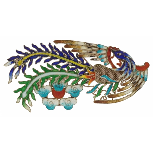 2295 - Chinese silver and enamel brooch in the form of a phoenix amongst clouds, 6.5cm wide, 8.4g