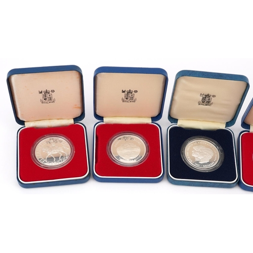 1668 - Five 1977 silver proof commemorative crowns by The Royal Mint with fitted cases