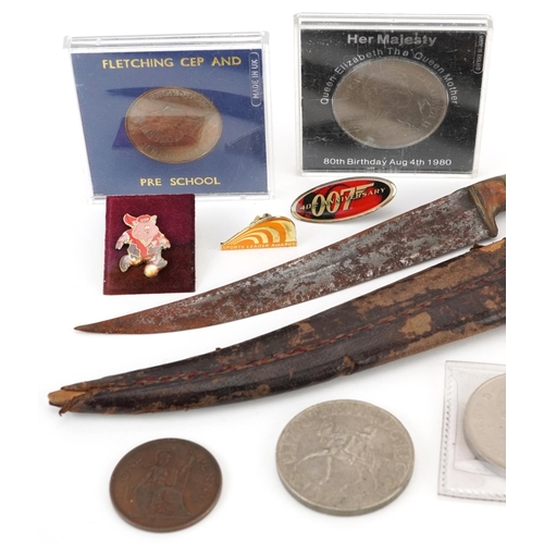 1436 - 19th century and later sundry items including a horn snuff box, Middle Eastern knife with sheath and... 