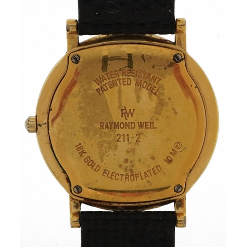 2687 - Raymond Weil, gentlemen's 18ct gold plated 211-2 quartz wristwatch with paperwork, 33mm in diameter