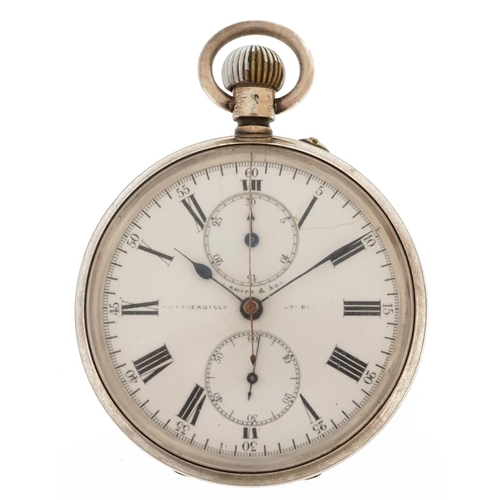 2122 - Gentlemen's continental silver keyless open face chronograph pocket watch having enamelled and subsi... 