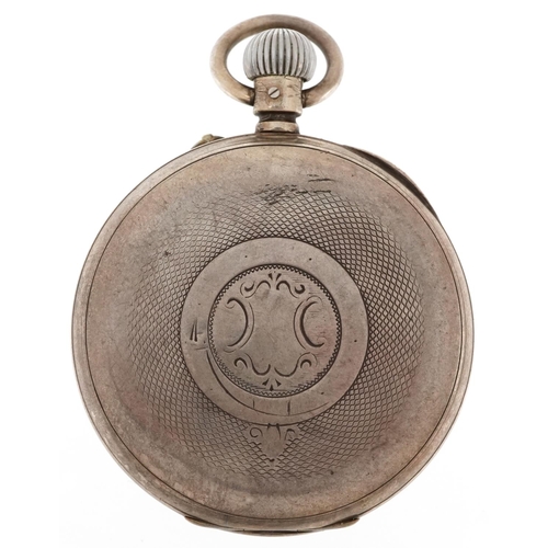 2122 - Gentlemen's continental silver keyless open face chronograph pocket watch having enamelled and subsi... 