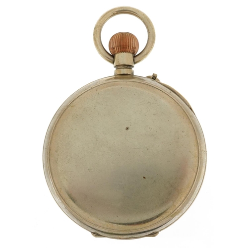 2695 - Gentlemen's white metal keyless eight day keyless Goliath eight day pocket watch having enamelled an... 