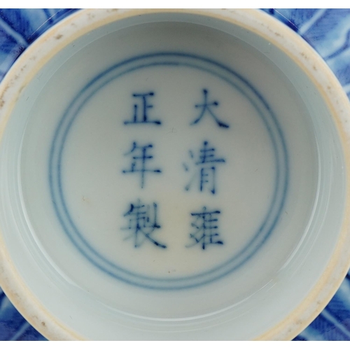 591 - Chinese blue and white porcelain footed bowl hand painted with flower heads amongst scrolling foliag... 