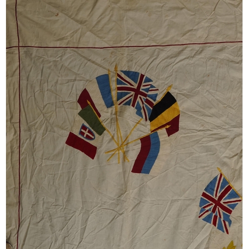 654 - Large military interest embroidered textile with Royal Engineers motifs, 210cm x 170cm