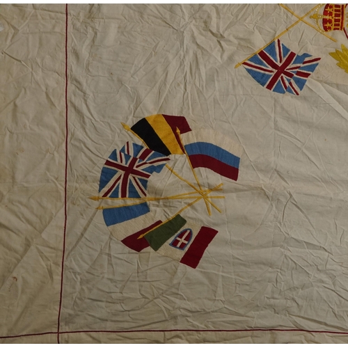 654 - Large military interest embroidered textile with Royal Engineers motifs, 210cm x 170cm