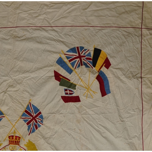 654 - Large military interest embroidered textile with Royal Engineers motifs, 210cm x 170cm