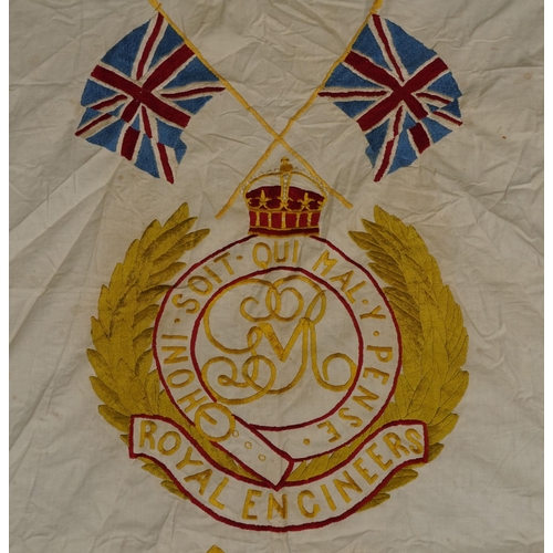 654 - Large military interest embroidered textile with Royal Engineers motifs, 210cm x 170cm