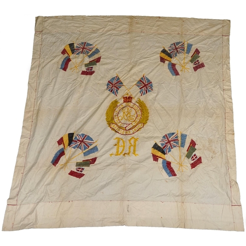 654 - Large military interest embroidered textile with Royal Engineers motifs, 210cm x 170cm